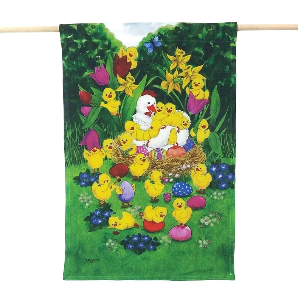 Easter Chicks Baby Chickens 12.5 x 18 Colorful Eggs Floral Garden Flag Banner